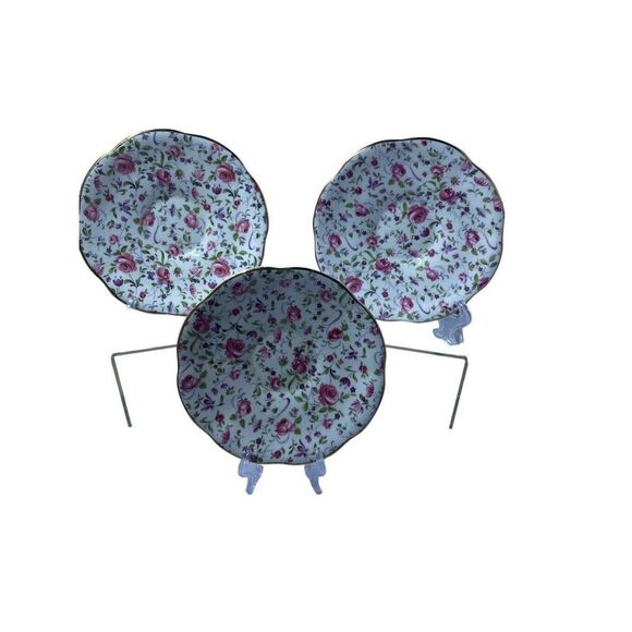 Rosina 5” Bone China teacup saucer, Made in England Chintz pattern set of 3 - Picture 2 of 16